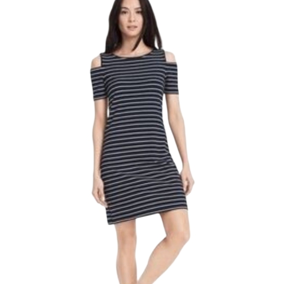 WHBM COLD SHOULDER STRIPE KNIT‎ SHIFT DRESS - Picture 1 of 13